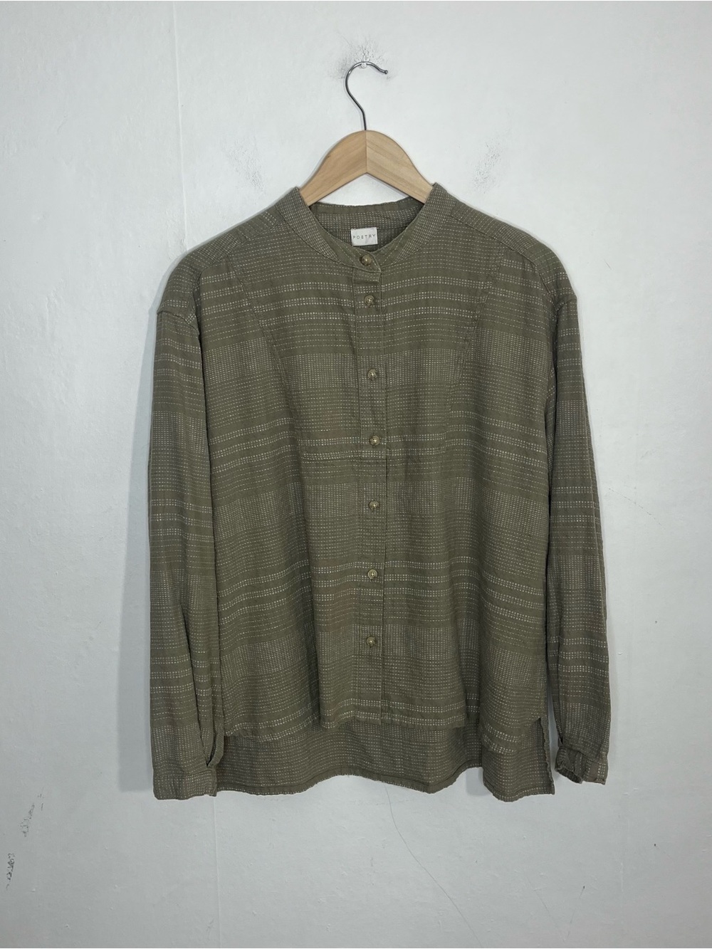 Poetry Hemp Organic Mandarin Collar Natural Lagenlook Button Down Top Size 10
